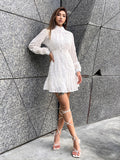 elveswallet  Lace Solid Color Cutout Dress, Long Sleeve Elegant Dresses, Women's Clothing