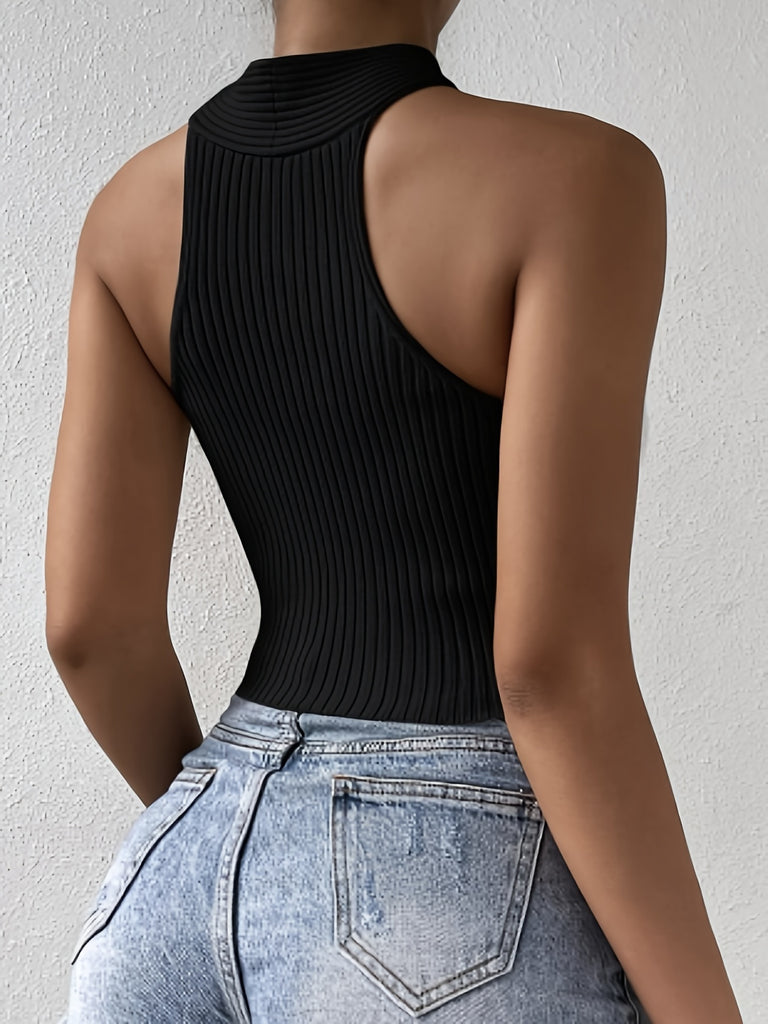 elveswallet  Knitted Halter Neck Crop Top, Sexy Cross Sleeveless Stretchy Tank Top, Women's Clothing