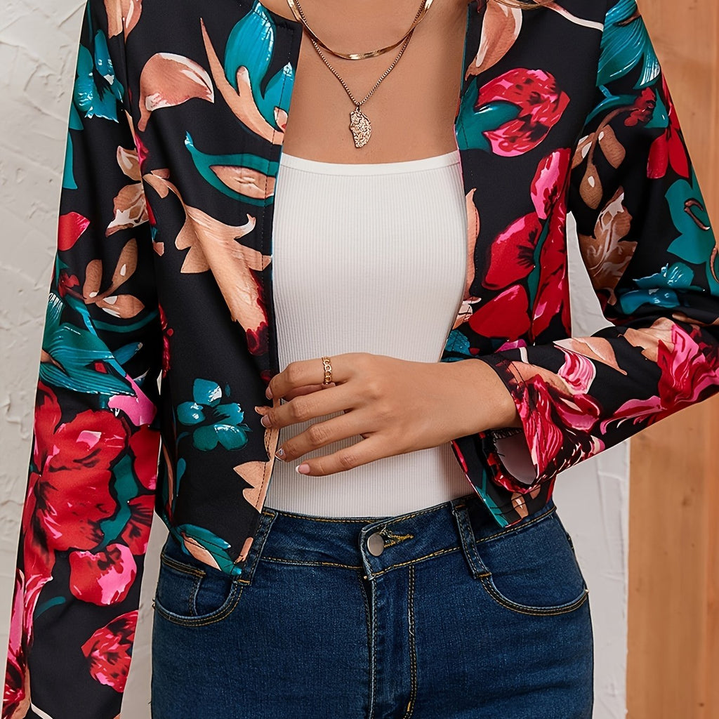 Floral Print Long Sleeve Jacket, Casual Every Day Outerwear For All Season, Women's Clothing