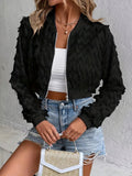Solid Zip Front Fringe Jacket, Long Sleeve Jacket For Fall & Winter, Women's Clothing