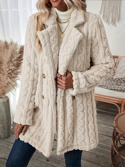 elveswallet Double Breasted Lapel Versatile Textured Thermal Teddy Coat