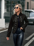 elveswallet  Solid Button Decor Jacket, Casual Open Front Long Sleeve Outerwear, Women's Clothing