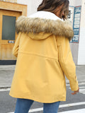 elveswallet  Faux-fur Trim Hooded Parka, Casual Drawstring Long Sleeve Zipper Parka For Fall & Winter, Women's Clo