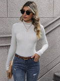 Ribbed Turtleneck T-Shirt, Casual Long Sleeve Top For Winter & Fall, Women's Clothing