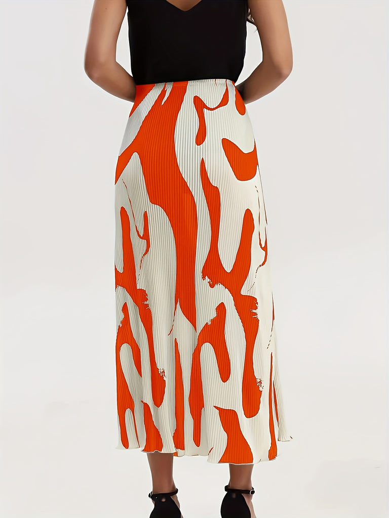 elveswallet  Abstract Print High Waist Skirt, Elegant Bodycon Pleated Skirt For Spring & Summer, Women's Clothing