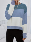 elveswallet  Color Block Crew Neck Pullover Sweater, Casual Long Sleeve Drop Shoulder Sweater, Women's Clothing