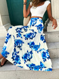 elveswallet  Floral Print Elastic Waist Skirt Long Skirt, Casual Skirt For Spring & Summer, Women's Clothing