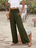 elveswallet  Smocked Waist Wide Leg Pants, Casual Loose Pants For Spring & Summer, Women's Clothing