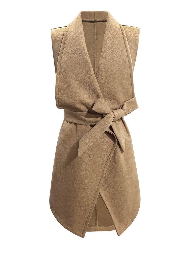 Solid Waterfall Collar Vest, Elegant Sleeveless Bodycon Vest, Women's Clothing