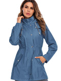 Women's Outerwear Mid-length Hooded Rainproof Zipper Raincoat Jacket Mid-length