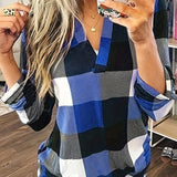 elveswallet  Casual Plaid Shirt, Long Sleeve V-neck Shirt,  Casual Every Day Tops, Women's Clothing