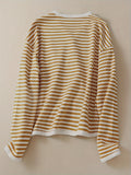 Striped Print V Neck Jacket, Casual Button Front Long Sleeve Outerwear, Women's Clothing