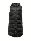 Oversized Sleeveless Parka, Solid Casual Coat For Winter & Fall, Women's Clothing