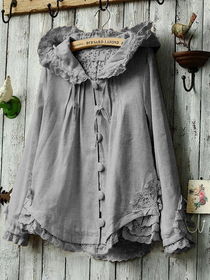 Elveswallet Lovely Lace Drawstring Buttoned Women Top