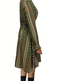 elveswallet  Floral Print Surplice Neck Dress, Elegant Long Sleeve Dress For Spring & Fall, Women's Clothing