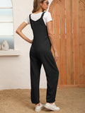 Button Front Overall Jumpsuit, Solid Sleeveless Casual Wide Leg Jumpsuit, Women's Clothing