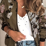 Floral Print Contrast Trim Jacket, Casual Long Sleeve Zip Up Bomber Jacket, Women's Clothing