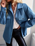 Solid Shacket Jacket, Casual Button Front Long Sleeve Outerwear, Women's Clothing