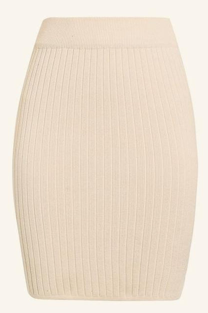 elveswallet Elastic Band Knitted Ribbed Straight Skirt