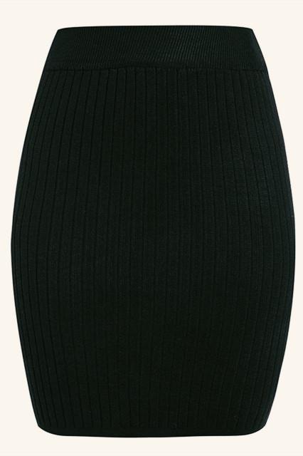 elveswallet Elastic Band Knitted Ribbed Straight Skirt