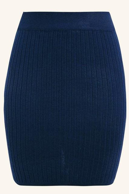 elveswallet Elastic Band Knitted Ribbed Straight Skirt