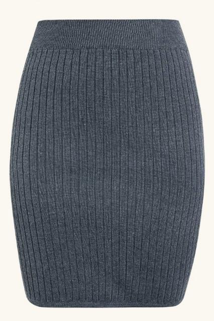 elveswallet Elastic Band Knitted Ribbed Straight Skirt