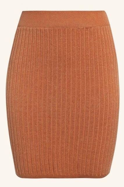 elveswallet Elastic Band Knitted Ribbed Straight Skirt