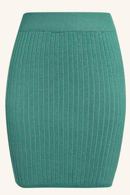 elveswallet Elastic Band Knitted Ribbed Straight Skirt