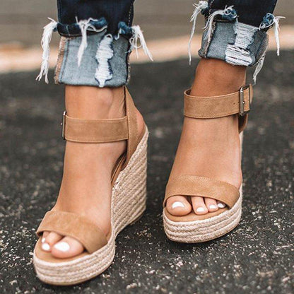 elveswallet Elegant Adjustable Buckle Espadrille Wedges Sandals