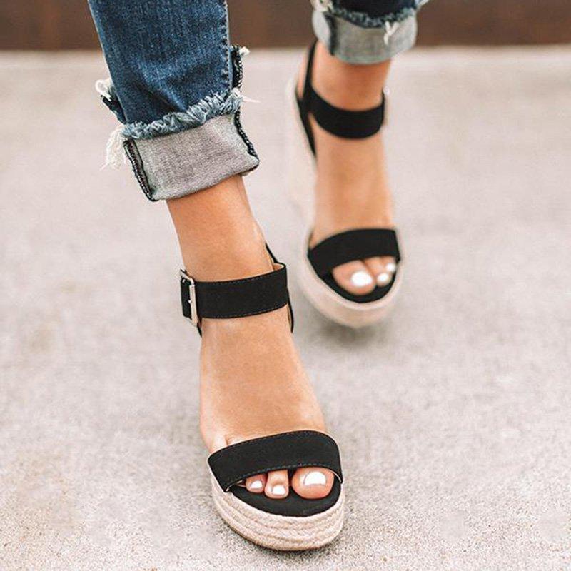 elveswallet Elegant Adjustable Buckle Espadrille Wedges Sandals