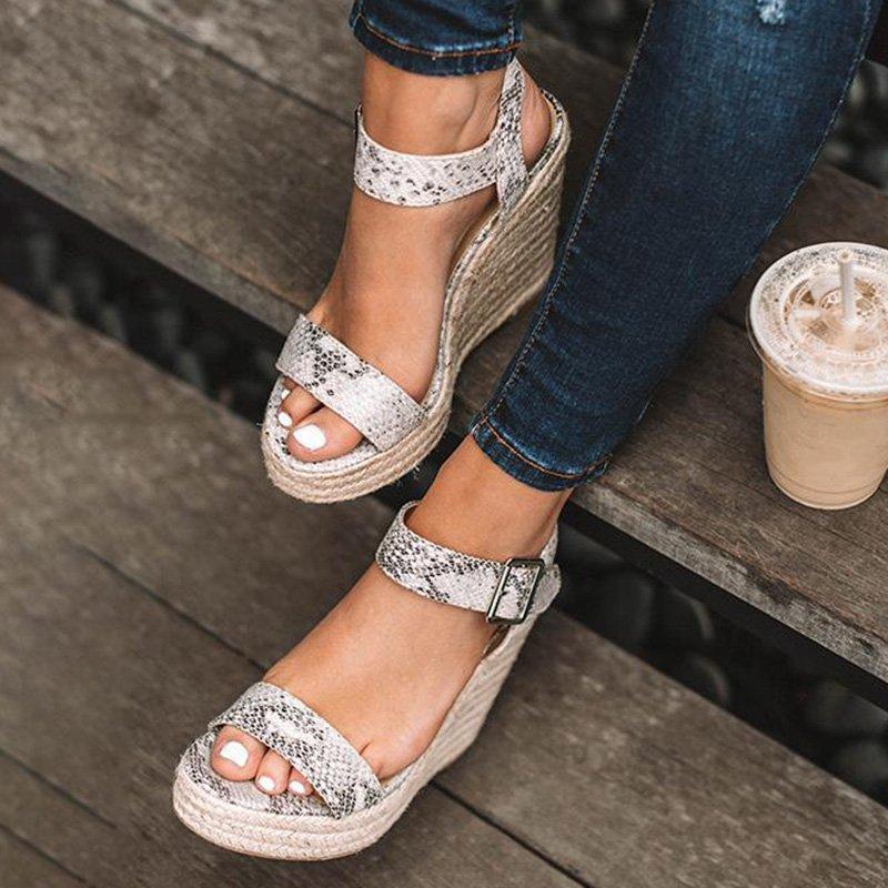 elveswallet Elegant Adjustable Buckle Espadrille Wedges Sandals