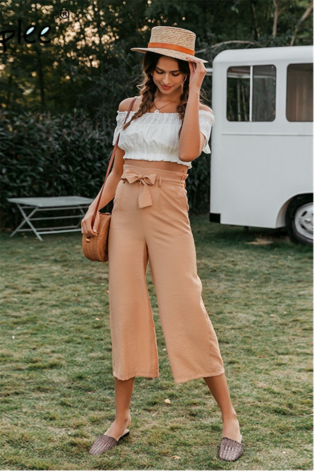 elveswallet Elegant Bow Tie Wide Leg Pants