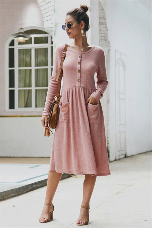 elveswallet Elegant Double Pockets Slim Sweater Dress