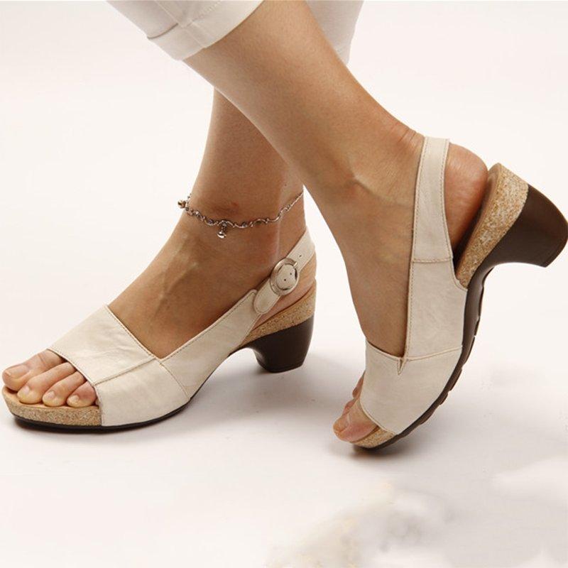 elveswallet Elegant Low Chunky Heel Comfy Sandals