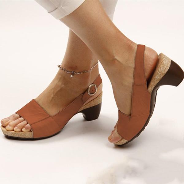 elveswallet Elegant Low Chunky Heel Comfy Sandals