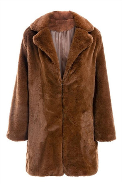 elveswallet Elegant Shaggy Faux Fur Teddy Coat - Brown