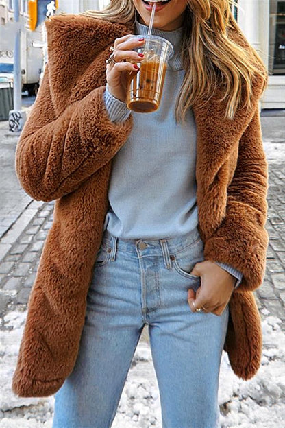 elveswallet Elegant Shaggy Faux Fur Teddy Coat