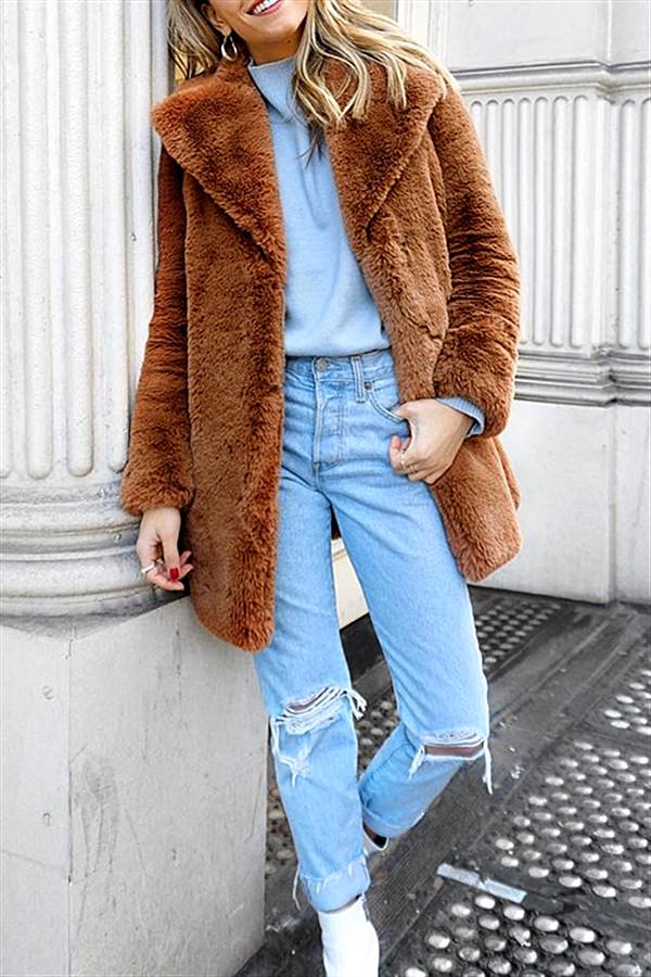 elveswallet Elegant Shaggy Faux Fur Teddy Coat