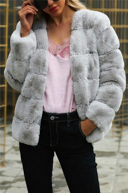 elveswallet Elegant Thick Fluffy Faux Fur Coat