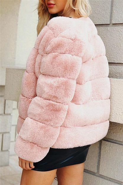 elveswallet Elegant Thick Fluffy Faux Fur Coat