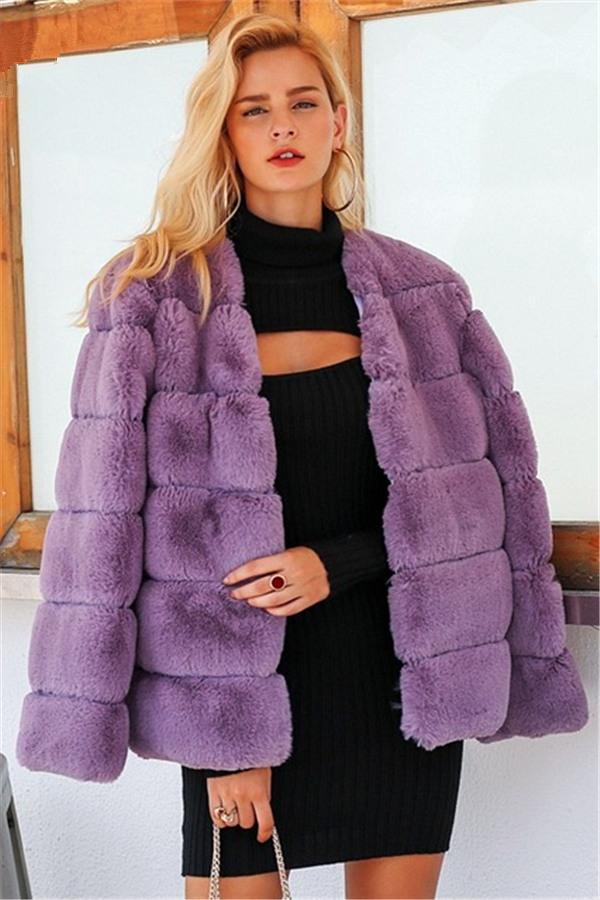 elveswallet Elegant Thick Fluffy Faux Fur Coat