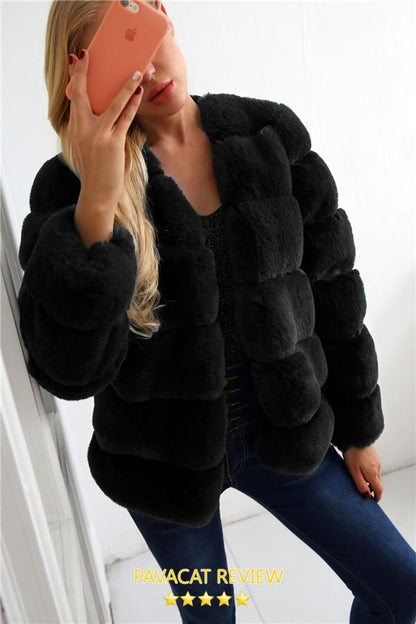 elveswallet Elegant Thick Fluffy Faux Fur Coat