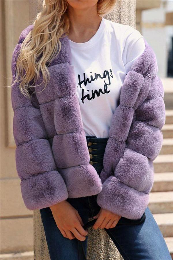 elveswallet Elegant Thick Fluffy Faux Fur Coat - Pink