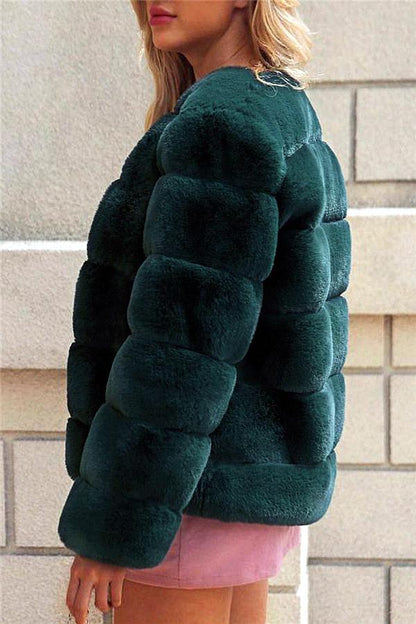 elveswallet Elegant Thick Fluffy Faux Fur Coat - Dark Green