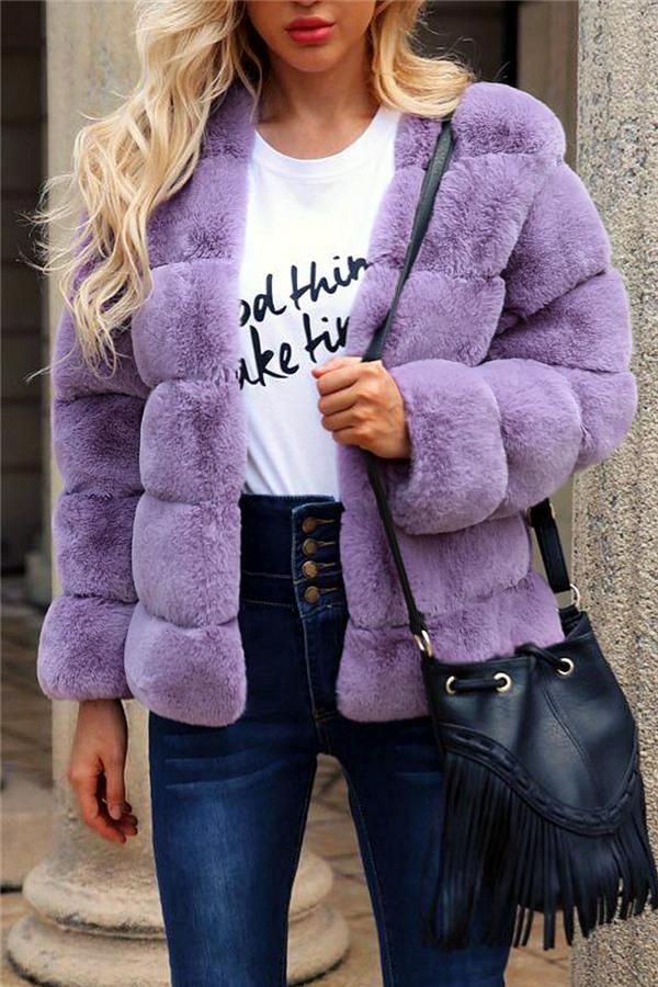 elveswallet Elegant Thick Fluffy Faux Fur Coat - Pink