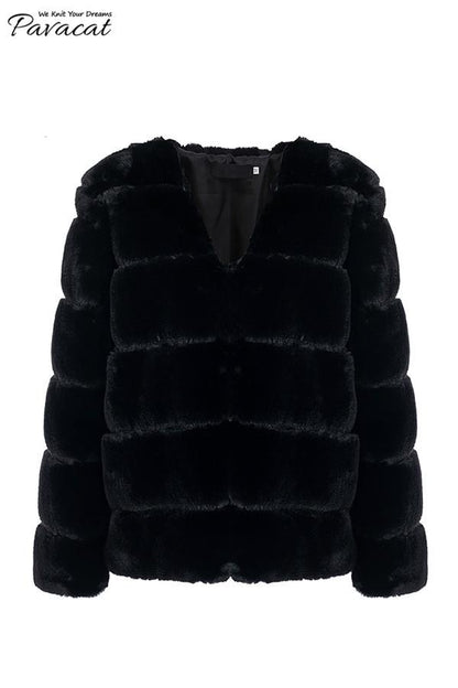 elveswallet Elegant Thick Fluffy Faux Fur Coat