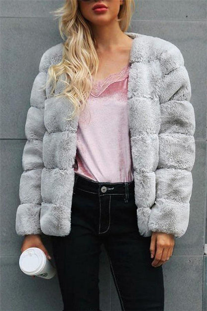 elveswallet Elegant Thick Fluffy Faux Fur Coat