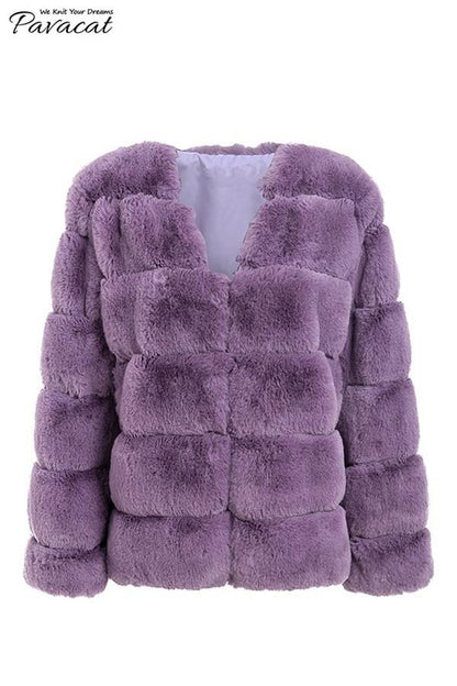 elveswallet Elegant Thick Fluffy Faux Fur Coat - Light Gray