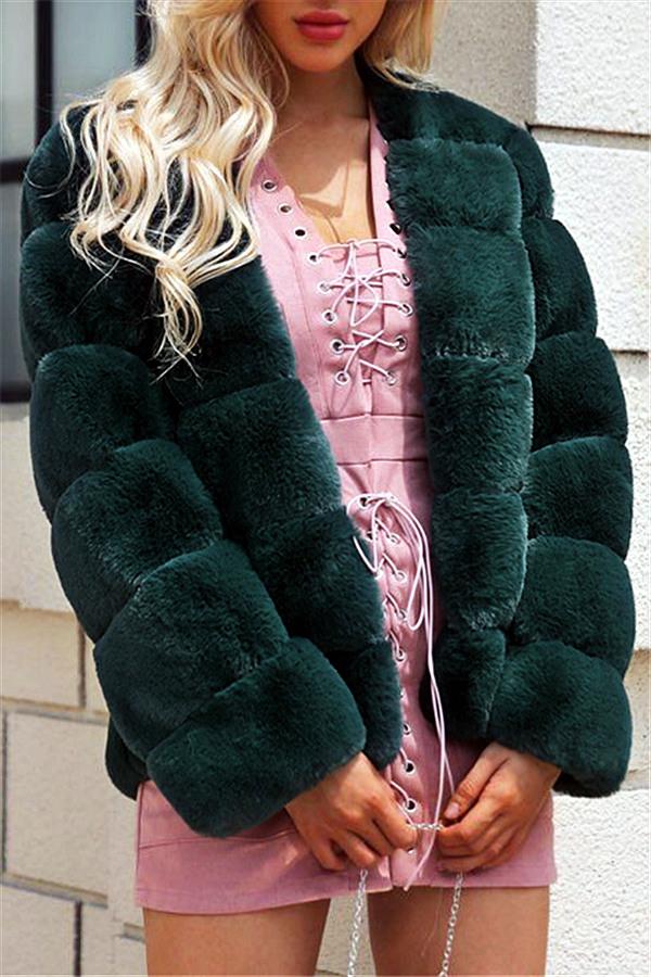 elveswallet Elegant Thick Fluffy Faux Fur Coat