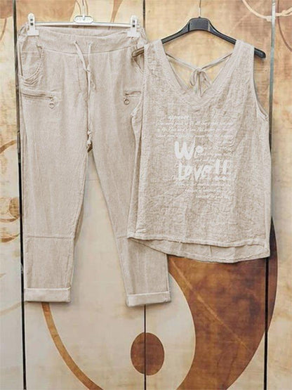 Gray Letter Sleeveless Spaghetti Casual Suits